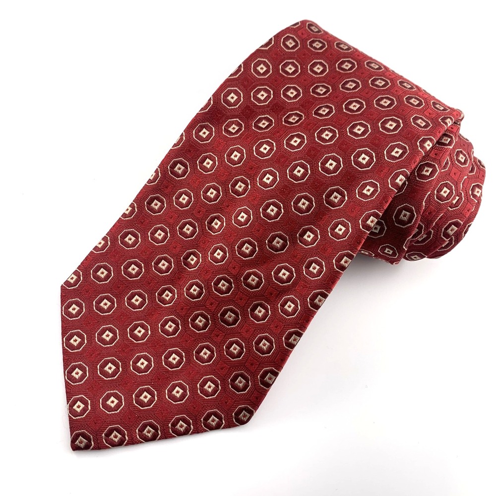 Daniel Cremieux Mens Tie Rust w/ Gold Medallions Repeating Pattern Silk Necktie